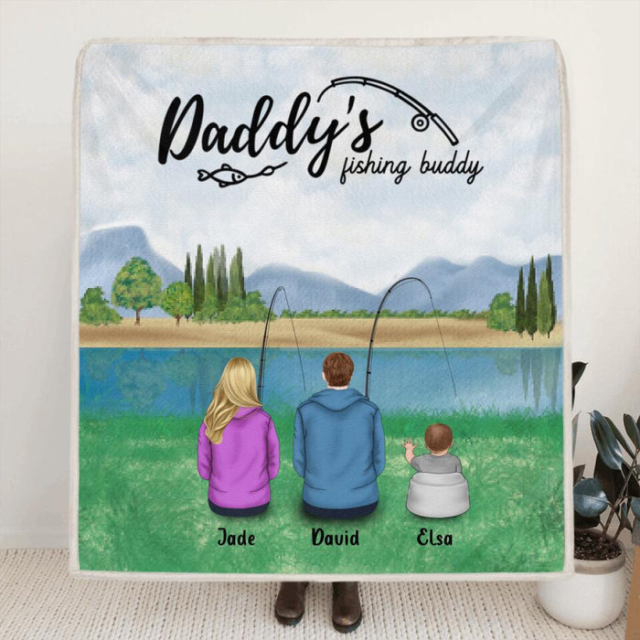 Personalized Fishing Father and Children Blanket - Gift For Father's Day - Father upto 4 Children - Daddy's Fishing Buddy