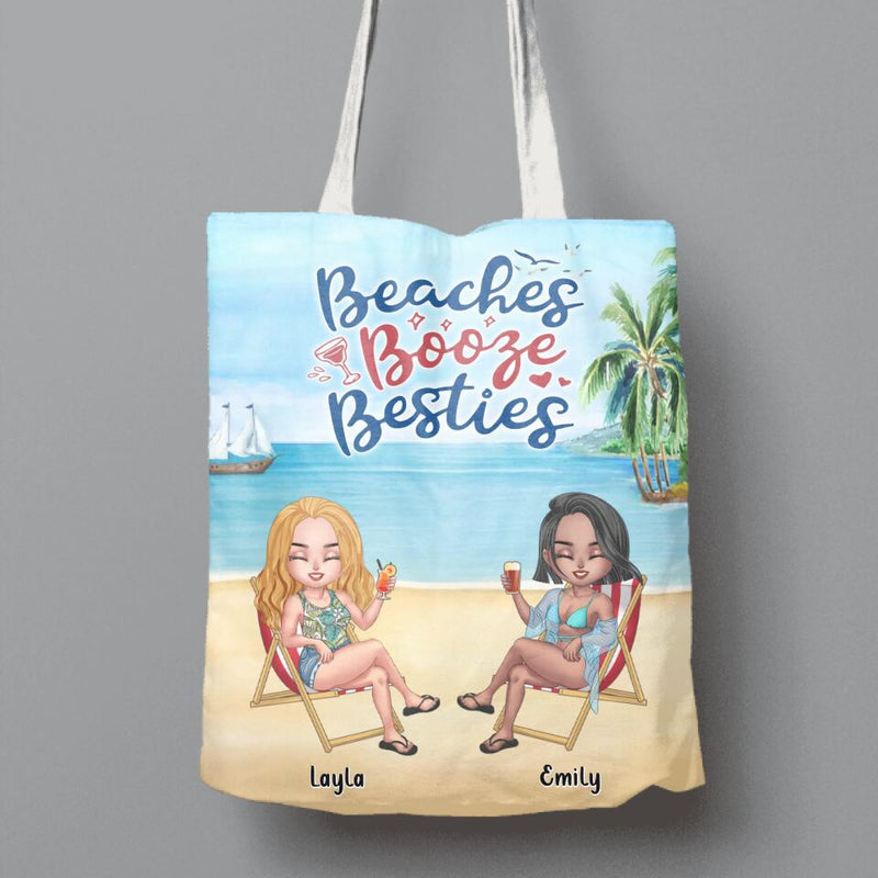 Personalized Besties Canvas Bag - Up to 4 People - Gift Idea For Besties/Friends - Beaches Booze Besties
