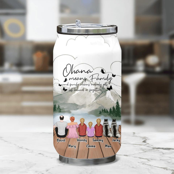 Custom Personalized Family Soda Can Tumbler - Upto 4 Pets - Gift Idea for Father's Day/Mother's Day/Family - Ohana Means Family And Family Means Nobody Gets Left Behind Or Forgotten
