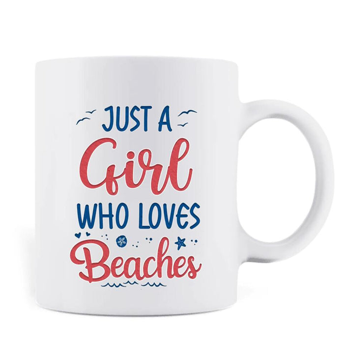 Custom Personalized Besties Coffee Mug - Upto 4 People - Gift Idea For Besties/Friends - Just A Girl Who Loves Beaches