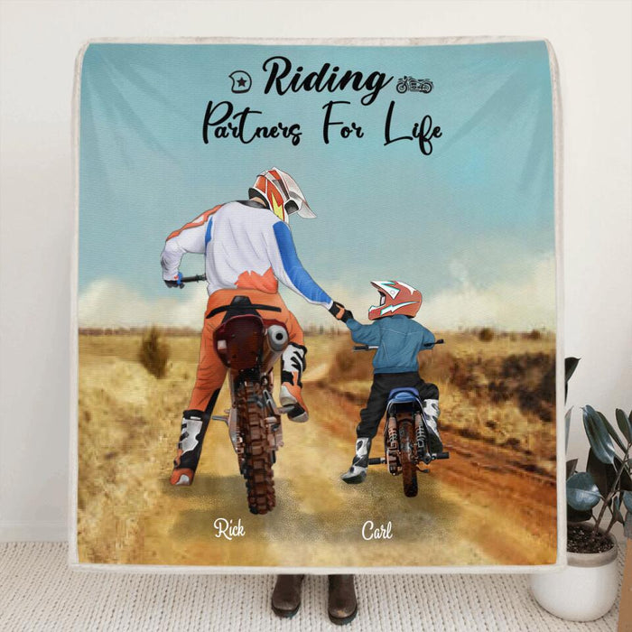 Custom Personalized Riding Quilt Blanket / Fleece Blanket- Father and 1 Son, Upto 2 Sons - Best Gift for Bikers - Riding Partners For Life - IAKT4L
