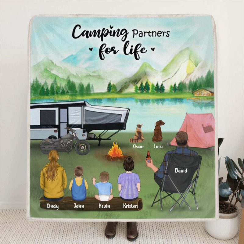 Personalized Camping Blanket - Single Mom/ Single Dad with Childs and Pets - Father's day gift, Camping Lovers - Camping Partners For Life - Full Option - KG3KSF