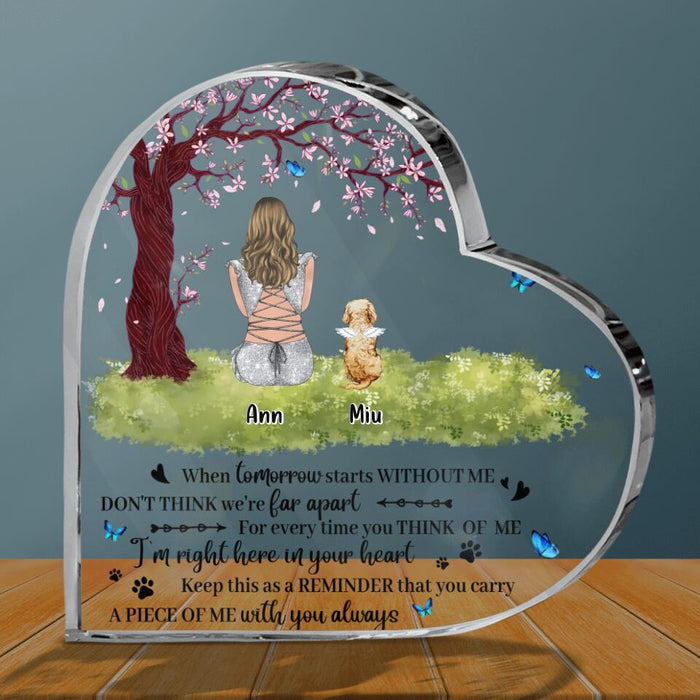 Custom Personalized Memorial Pet Mom Crystal Heart - Gift Idea For Dog/Cat Lovers - Upto 4 Dogs/Cats - For Every Time You Think Of Me I'm Right Here In Your Heart