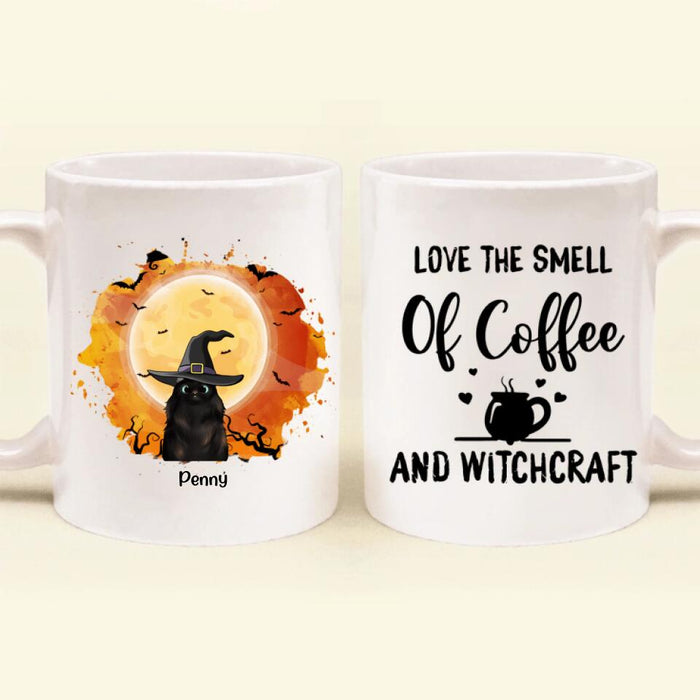Personalized Halloween Cats Coffee Mug - Up to 3 Cats - Love The Smell Of Coffee And Witchcraft - B16ZKZ