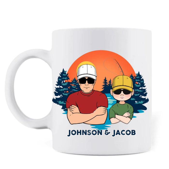 Custom Personalized Father And Son Fishing Coffee Mug - Dad With Upto 3 Children - Gift Idea For Father/ Son/ Daughter/ Father's Day/ Fishing Lover - Fishing Dad