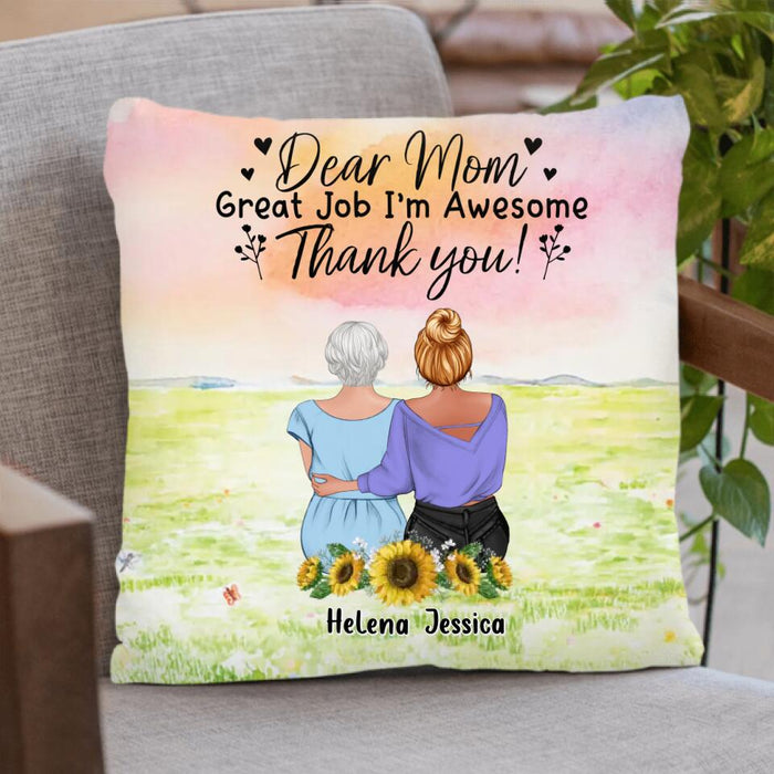 Custom Personalized Mom & Daughter Quilt/Single Layer Fleece Blanket/Pillow Cover - Mother's Day Gift Idea From Daughter - Dear Mom Great Job I'm Awesome