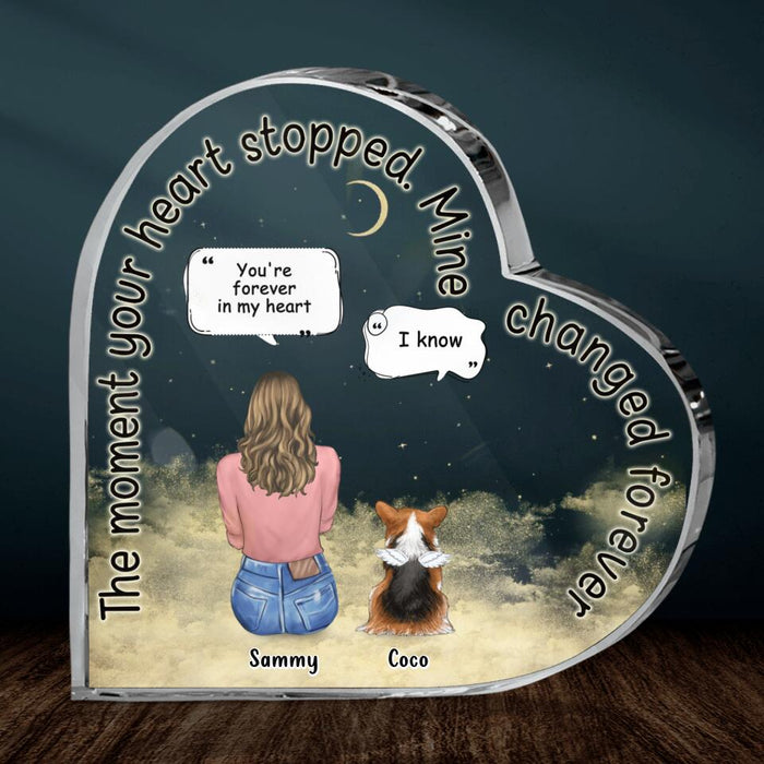 Custom Personalized Memorial Pet Crystal Heart - Adult/Couple With Up to 4 Pets - Memorial Gift Idea For Dog/Cat Lover - The Moment Your Heart Stopped Mine Changed Forever