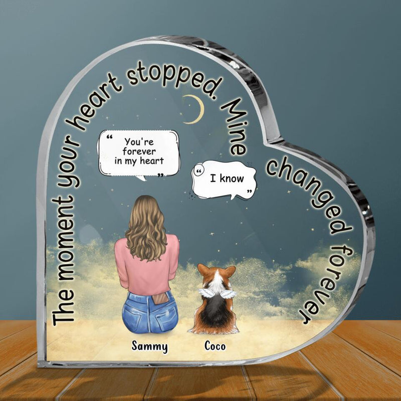 Personalized Memorial Pet Crystal Heart - Adult/Couple With Up to 4 Pets - Memorial Gift Idea For Dog/Cat Lover - The Moment Your Heart Stopped Mine Changed Forever