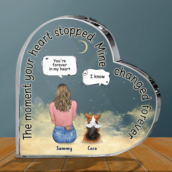 Custom Personalized Memorial Pet Crystal Heart - Adult/Couple With Up to 4 Pets - Memorial Gift Idea For Dog/Cat Lover - The Moment Your Heart Stopped Mine Changed Forever