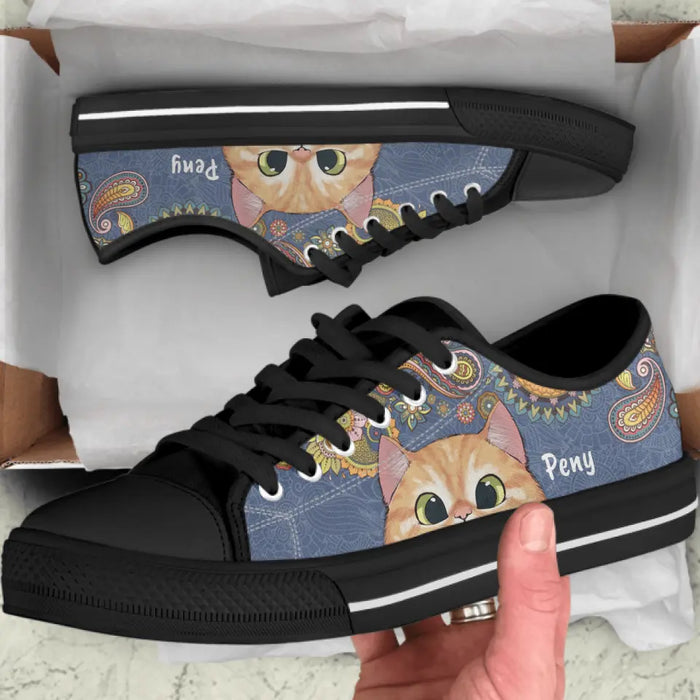 Custom Personalized Cat Low Top Sneakers - Gift For Couple, Cat Lovers