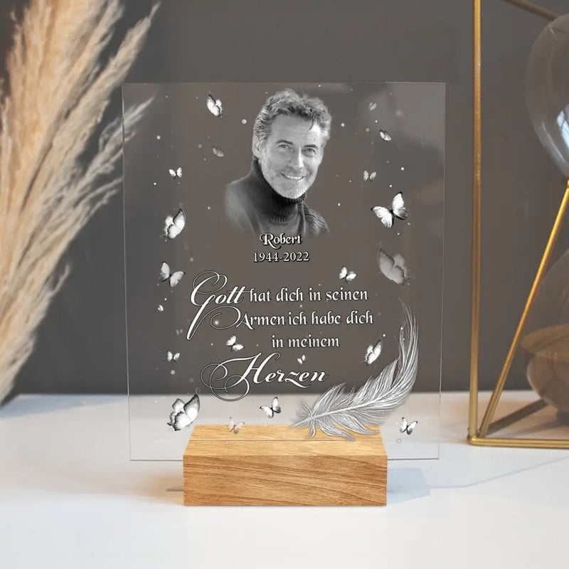 Personalized Memorial Photo Acrylic Plaque - German Version - Memorial Gift Idea for Father's Day/Mother's Day - Gott Hat Ditch In Seinen Armen Ich Habe Sich In Meinem Herzen