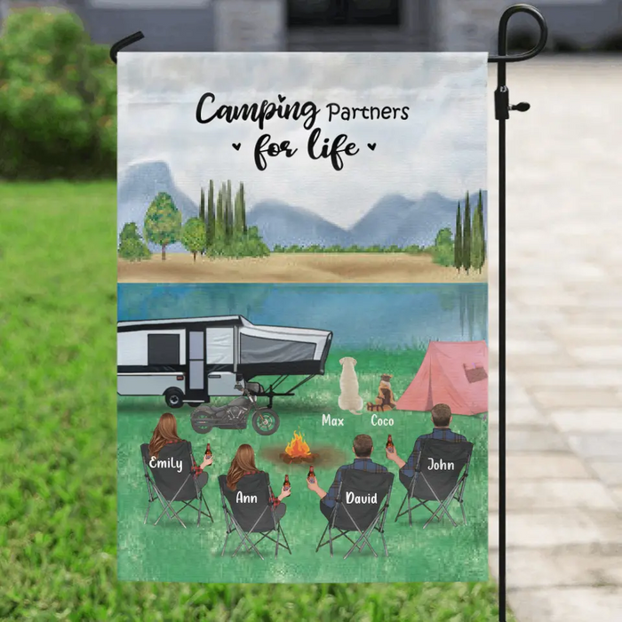 Custom Personalized Camping Flag - Adults and Pets Camping Flag - Camping Partners For Life