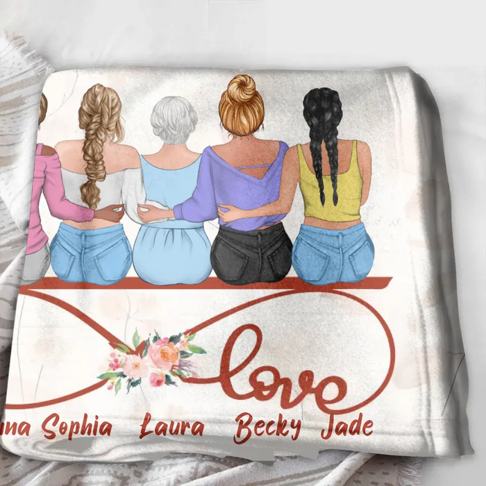 Custom Personalized Mom Quilt/Single Layer Fleece Blanket - Mother With Upto 4 Daughters - Gift Idea For Mother's Day From Daughter - We Love You To The Moon And Back Again