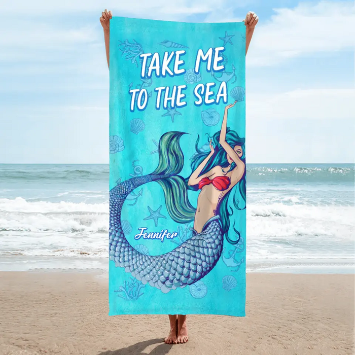 Personalized Mermaid Beach Towel - Gift Idea For Friend/ Birthday/ Beach Lovers - Take Me To The Sea