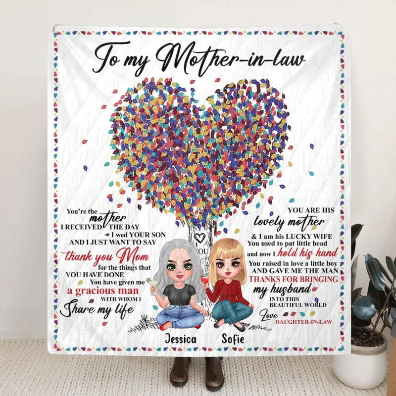 Personalized Mom Fleece Throw Blanket/Quilt - Mother's Day Gift Idea For Mother-In-Law - You're The Mother I Received The Day I Wed Your Son