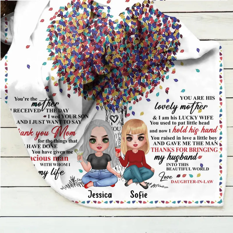 Personalized Mom Fleece Throw Blanket/Quilt - Mother's Day Gift Idea For Mother-In-Law - You're The Mother I Received The Day I Wed Your Son