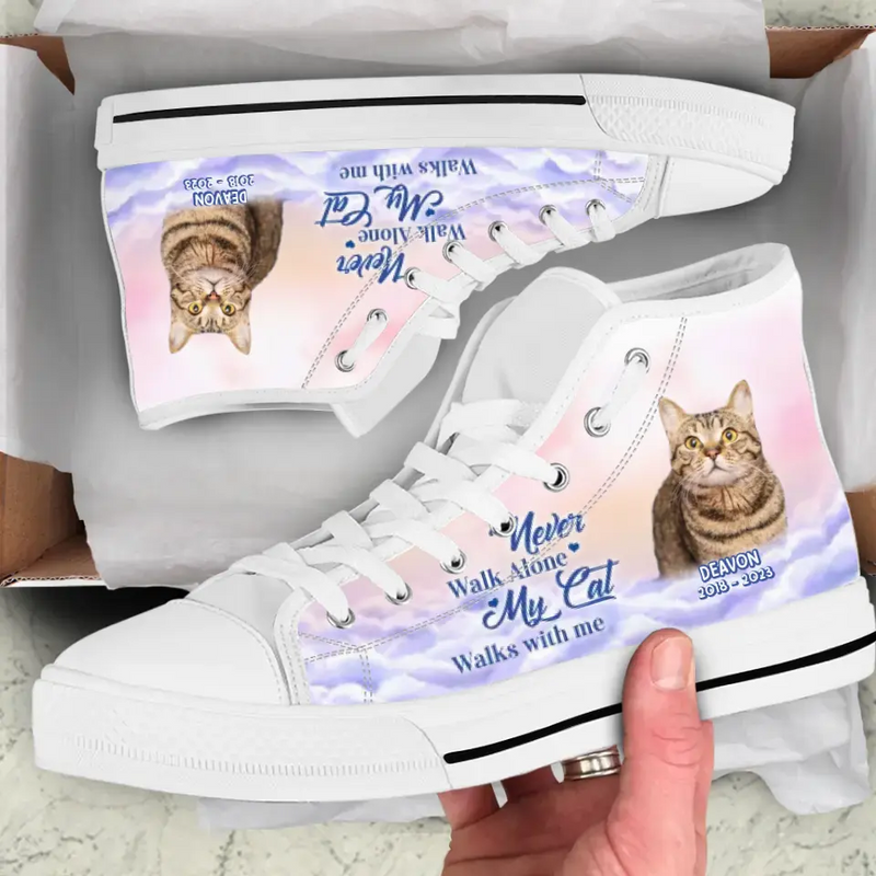 Personalized Memorial High Top Canvas Shoes - Upload Dog/Cat/Family Member Photo - Memorial Gift Idea - Never Walk Alone