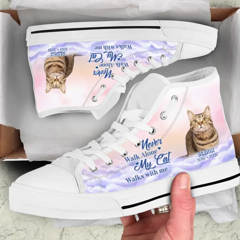Personalized Memorial High Top Canvas Shoes - Upload Dog/Cat/Family Member Photo - Memorial Gift Idea - Never Walk Alone