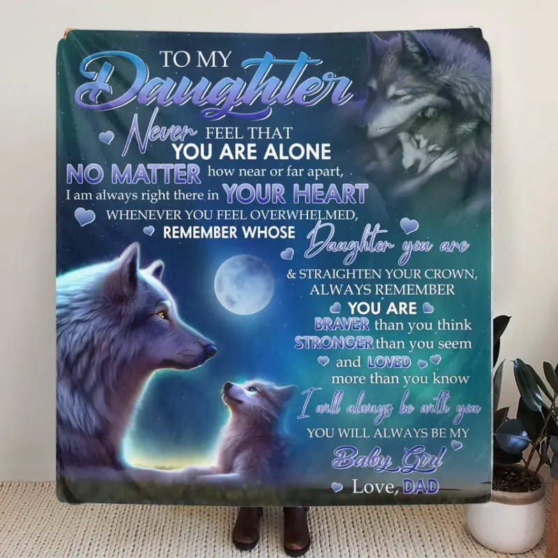 Personalized To My Daughter/Son Wolf Art Quilt/Fleece Throw Blanket - Gift Idea From Dad/Mom - I Will Always Be With You