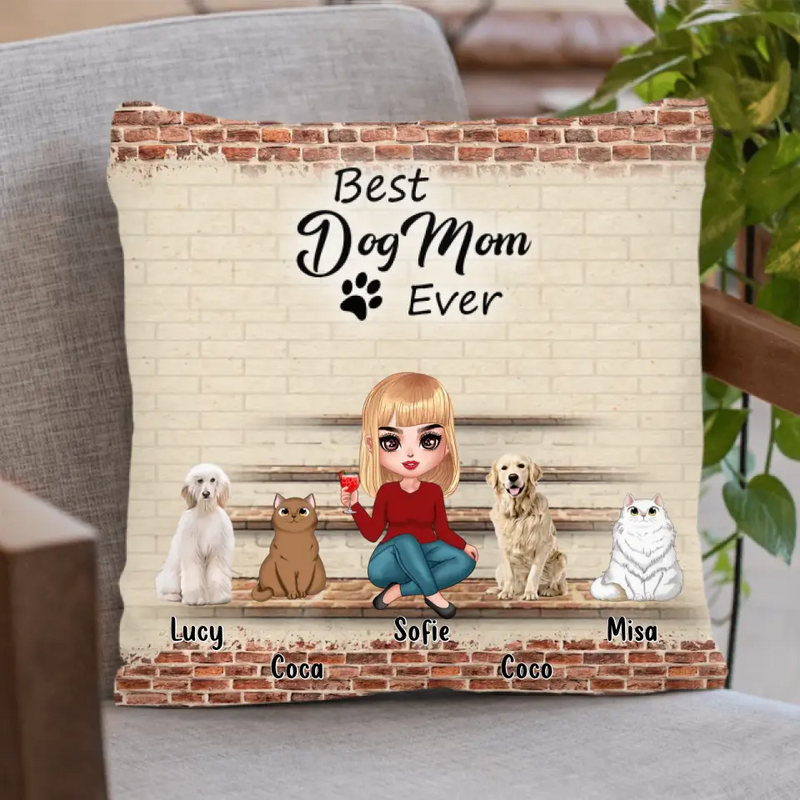 Personalized Dog/Cat Mom Pillow Cover - Gift Idea For Dog/Cat Lovers/Mother's Day - Up to 4 Dogs/Cats - Best Dog Mom Ever