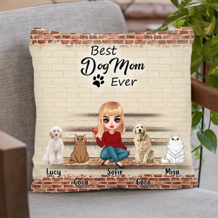 Custom Personalized Dog/Cat Mom Pillow Cover - Gift Idea For Dog/Cat Lovers/Mother's Day - Upto 4 Dogs/Cats - Best Dog Mom Ever