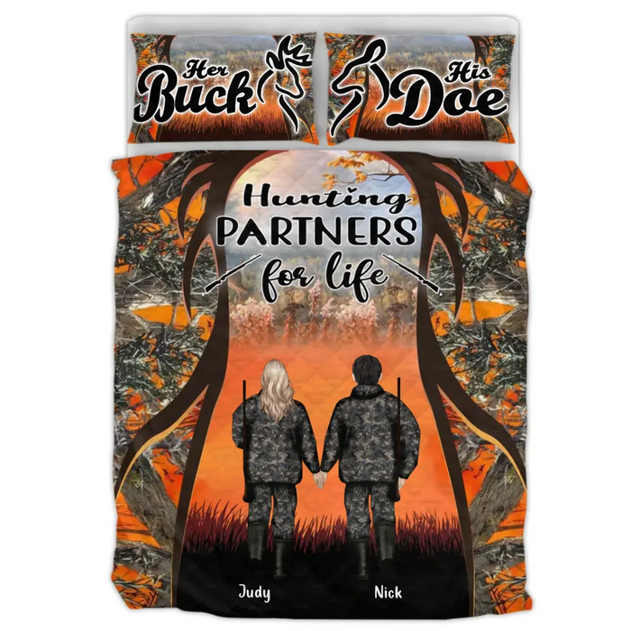 Custom Personalized Hunting Quilt Bed Set - Gift Idea For Couple/Hunting Lovers - Hunting Partners For Life