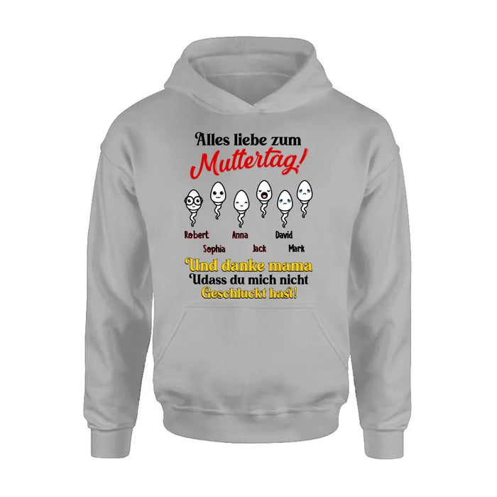 Personalized Sperms Shirt/Long sleeve/Sweatshirt/Hoodie - Gift Idea From Kids to Mom - Up to 6 Sperms - Alles Liebe Zum Muttertag!