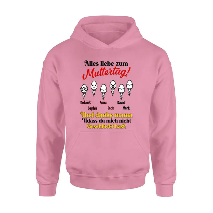 Personalized Sperms Shirt/Long sleeve/Sweatshirt/Hoodie - Gift Idea From Kids to Mom - Up to 6 Sperms - Alles Liebe Zum Muttertag!