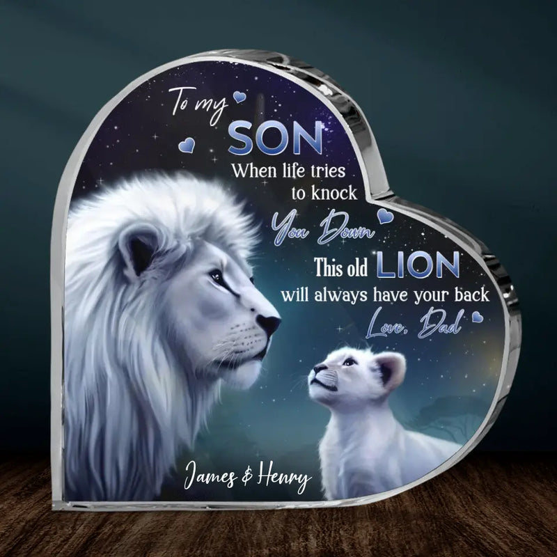 Personalized To My Daughter/Son Lion Crystal Heart - Gift Idea For Daughter/Son From Dad - When Life Tries To Knock You Down