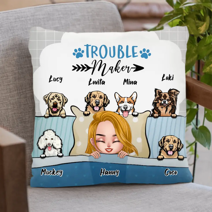 Custom Personalized Dog/Cat Mom Pillow Cover - Gift Idea For Dog/Cat Lovers/Mother's Day - Upto 6 Dogs/Cats - Trouble Maker