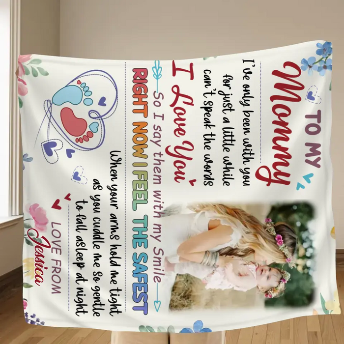 Custom Photo First Mother's Day Quilt/Single Layer Fleece Blanket - Gift Idea For Mom/Mother's Day - To My Mommy