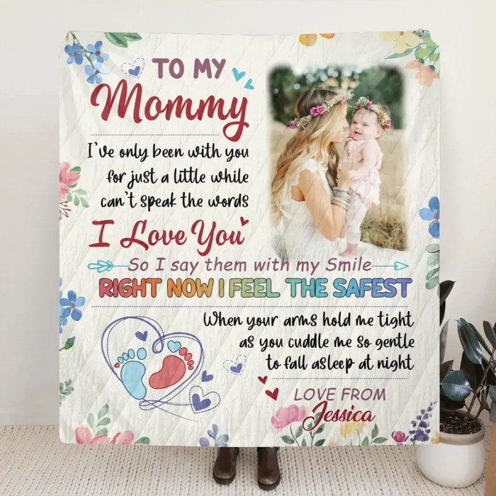 Custom Photo First Mother's Day Quilt/Single Layer Fleece Blanket - Gift Idea For Mom/Mother's Day - To My Mommy