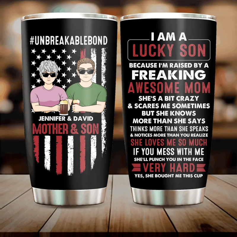 Personalized Lucky Son Tumbler - Gift Idea For Mother's Day From Son - I Am A Lucky Son Of An Awesome Mom