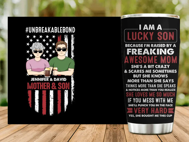 Personalized Lucky Son Tumbler - Gift Idea For Mother's Day From Son - I Am A Lucky Son Of An Awesome Mom