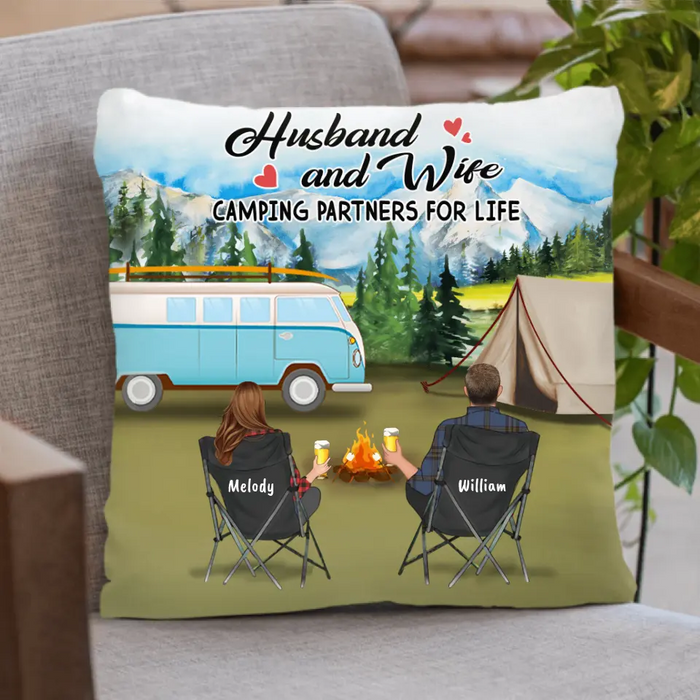 Custom Personalized Camping Husband And Wife Pillow Cover - Best Gift For Couple - Husband And Wife Camping Partners For Life