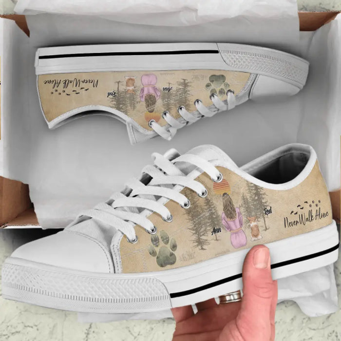 Custom Personalized Dog Mom Canvas Sneakers - Upto 4 Dogs - Mother's Day Gift Idea For Dog Lovers - Never Walk Alone