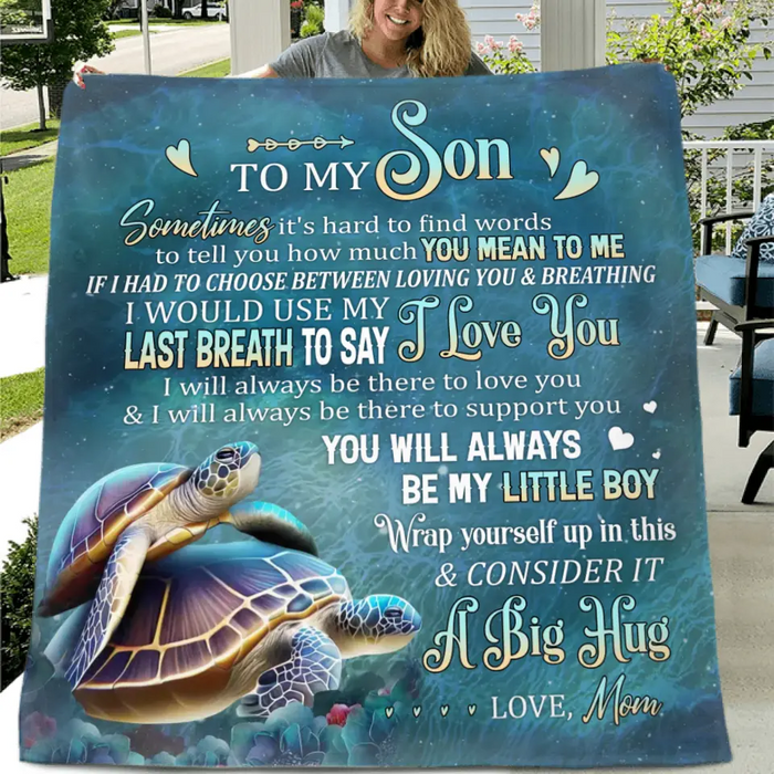 To My Son/Daughter Single Layer Fleece/ Quilt - Gift Idea From Mom To Son/Daughter, Birthday Gift - Wrap Yourself Up In This & Consider It A Big Hug