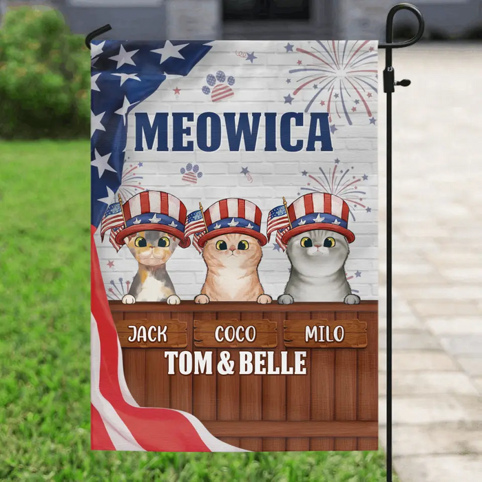 Custom Personalized Dog/Cat Flag Sign - Upto 3 Pets - Gift Idea For Independence Day/ Dog/Cat Lover - Meowica