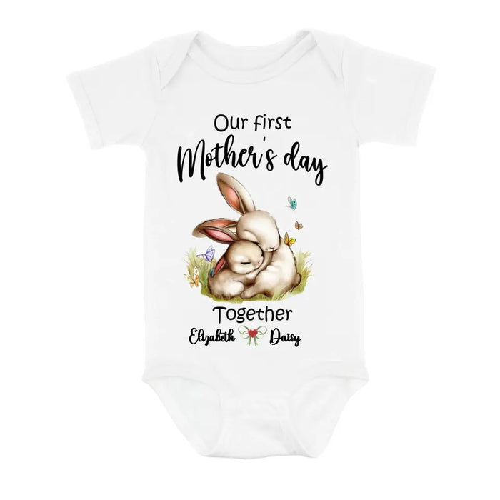 Custom Personalized Rabbit Baby Onesie/T-Shirt - Gift Idea for Baby/Mother's Day - Our First Mother's Day Together