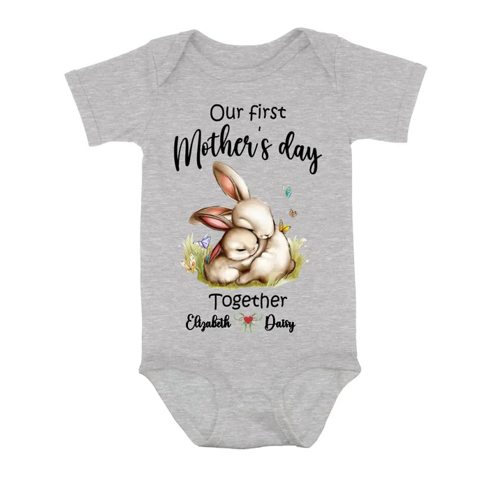 Custom Personalized Rabbit Baby Onesie/T-Shirt - Gift Idea for Baby/Mother's Day - Our First Mother's Day Together