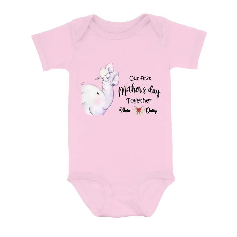 Personalized Elephant Baby Onesie/T-Shirt - Gift Idea for Baby/Mother's Day - Our First Mother's Day Together