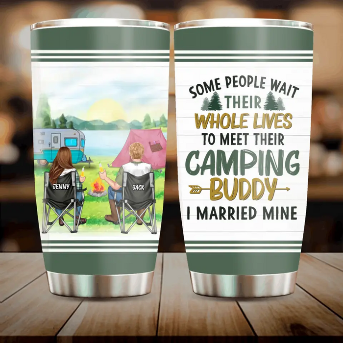 Custom Personalized Camping Couple Tumbler - Gift For Camping Lovers/ Mother's Day Gift From Husband - I Married My Camping Buddy