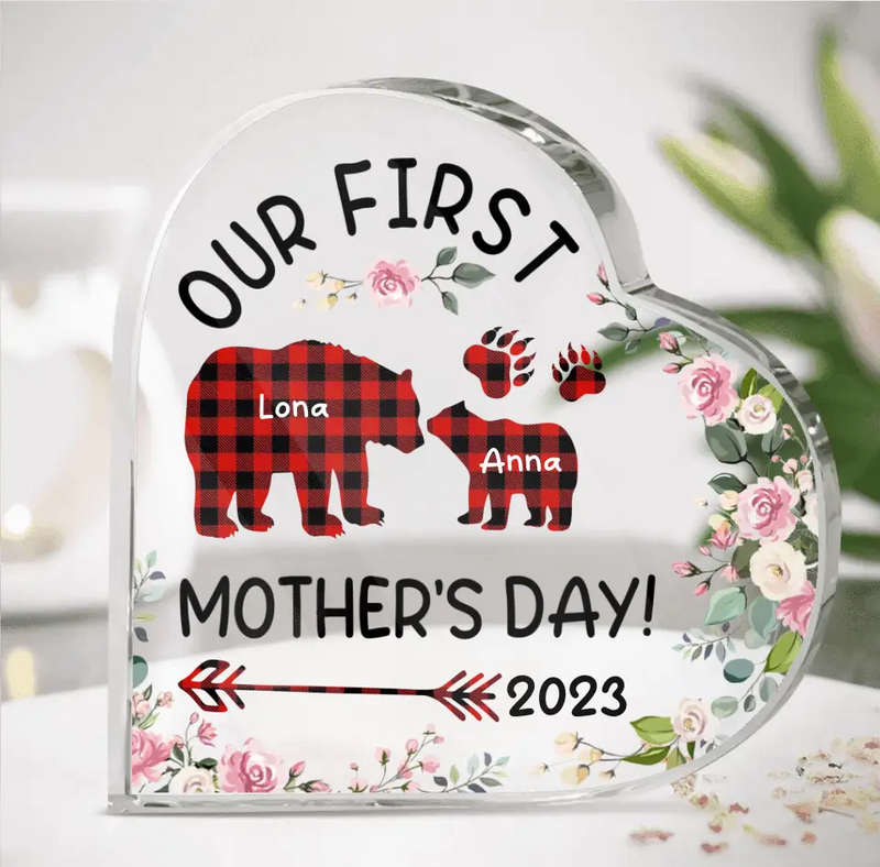 Personalized Bear Acrylic Plaque - Gift Idea For Mother's Day - Our First Mother's Day 2023