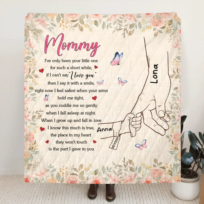 Personalized Hand Fleece Throw Blanket/Quilt/Pillow Cover - Gift Idea For Mother's Day - Up to 6 Kids - Mommy I've Only Been Your Little One For Such A Short While