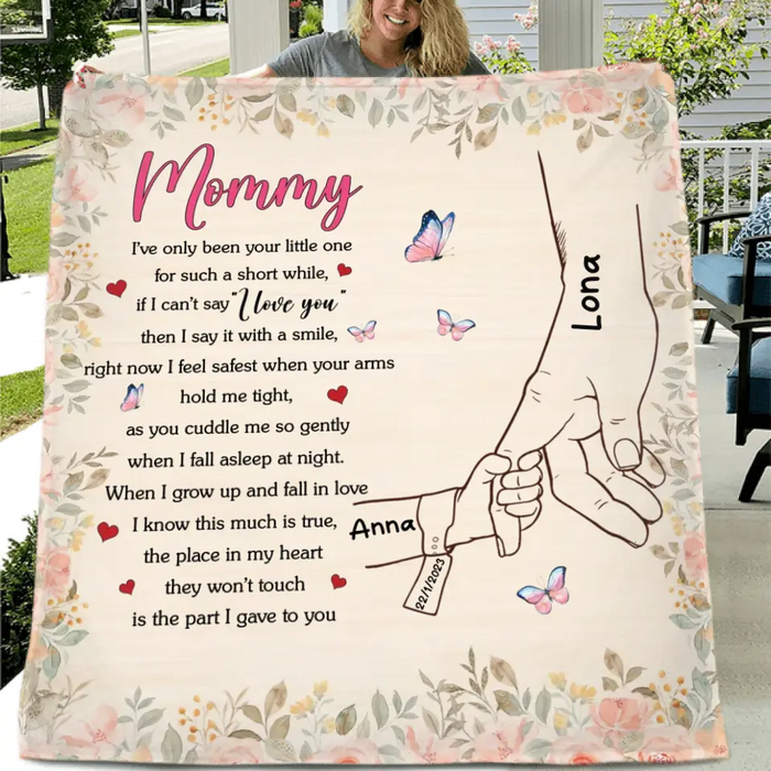 Custom Personalized Hand Quilt/Single Layer Fleece Blanket/Pillow Cover - Gift Idea For Mother's Day - Upto 6 Kids - Mommy I've Only Been Your Little One For Such A Short While