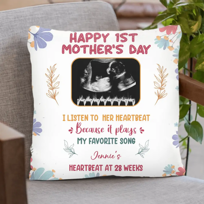 Personalized Heartbeat Pillow Cover - Gift Idea For Mother's Day - I Listen To Her Heartbeat Because It Plays My Favorite Song
