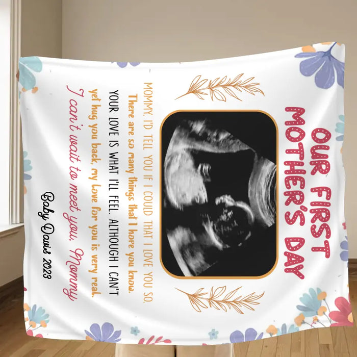 Personalized Mother's Day Single Layer Fleece/ Quilt Blanket - Upload Photo - I Can't Wait To Meet You, Mommy