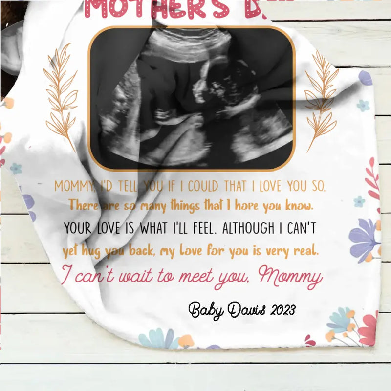 Personalized Mother's Day Fleece Throw Blanket/Quilt - Upload Photo - I Can't Wait To Meet You, Mommy