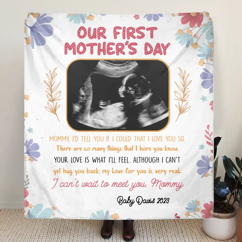 Personalized Mother's Day Fleece Throw Blanket/Quilt - Upload Photo - I Can't Wait To Meet You, Mommy
