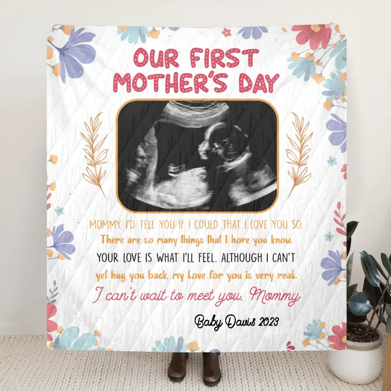 Personalized Mother's Day Fleece Throw Blanket/Quilt - Upload Photo - I Can't Wait To Meet You, Mommy